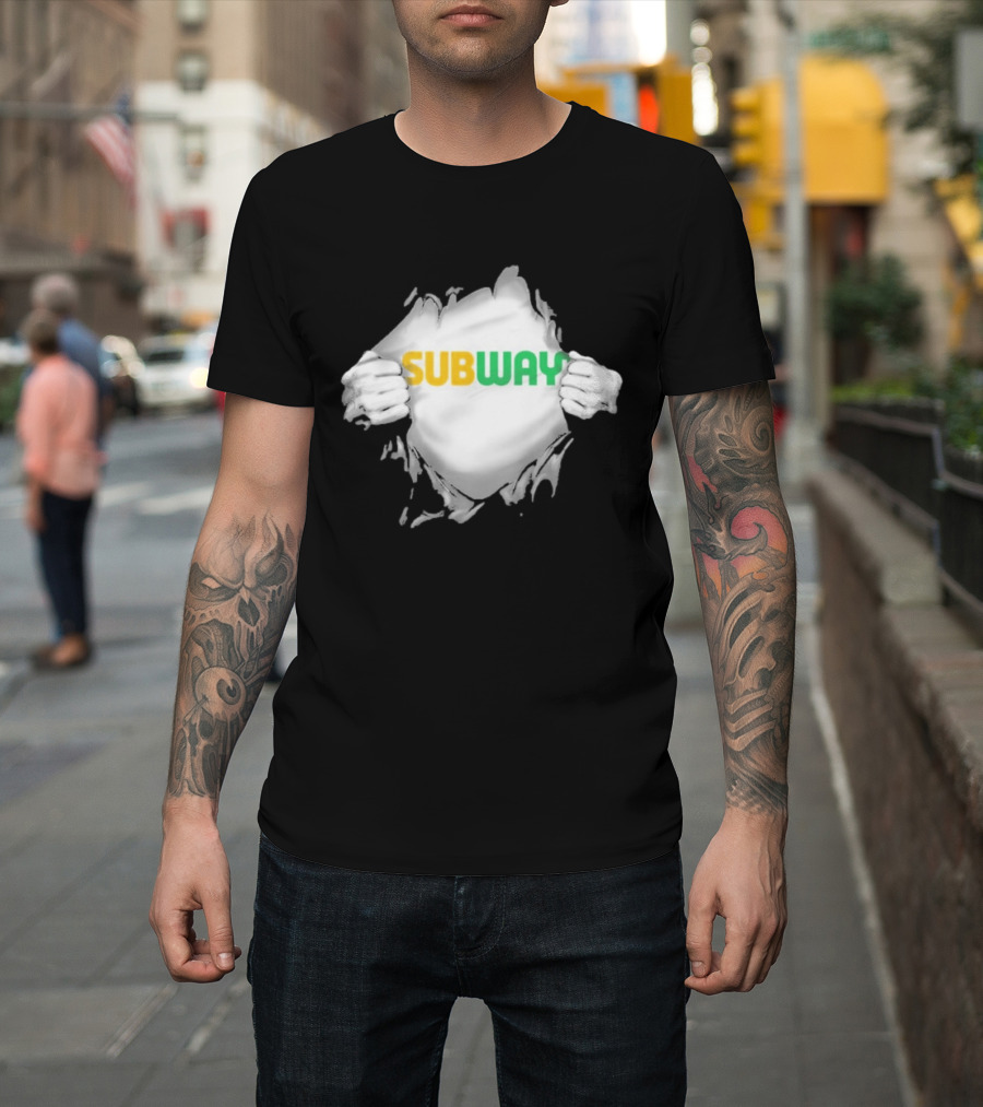 Subway Ripped Chest Superhero Torn Effect Employee Branding T-Shirt