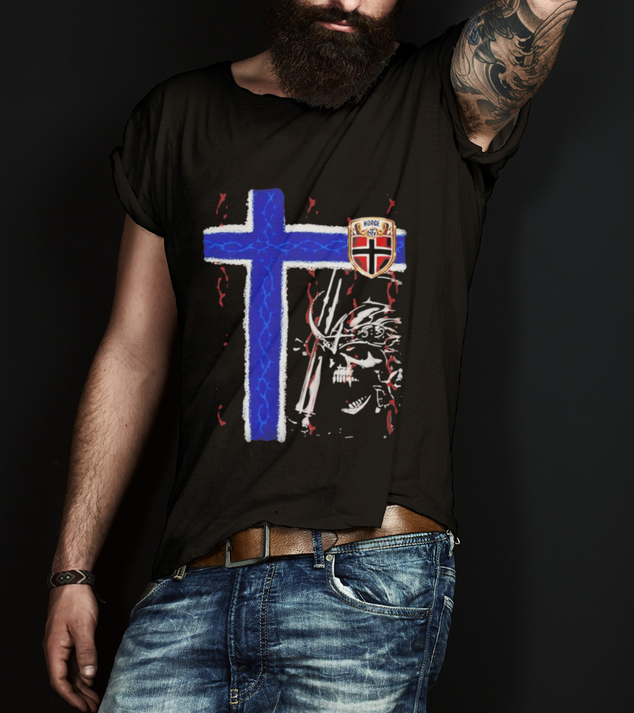 Norge Shield Cross Skull Warrior Norwegian Patriot Nordic T-Shirt