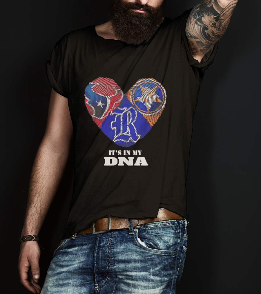 Texas Rangers Astros Fingerprint Heart It's In My DNA T-Shirt