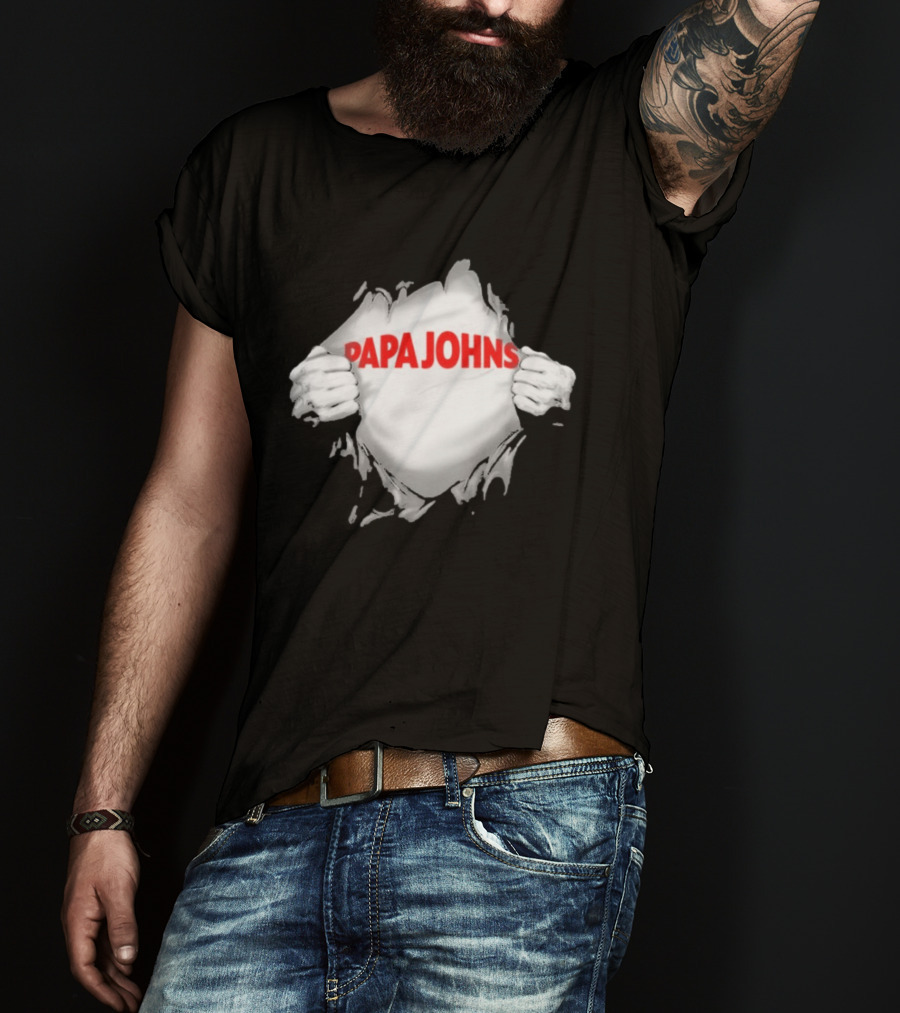 Papa Johns Ripped Chest Superhero Torn Employee T-Shirt