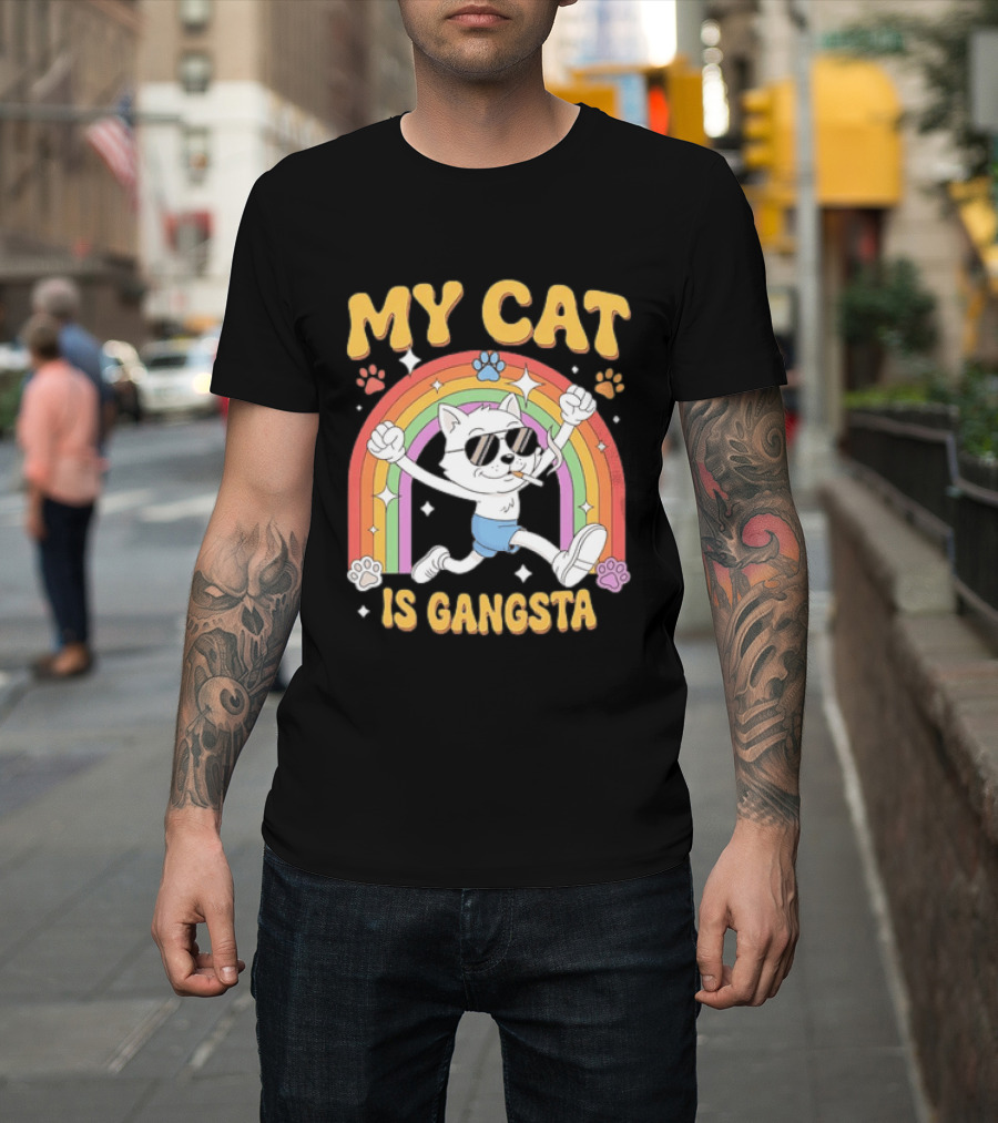 My Cat Is Gangsta Rainbow Smoking Cat T-Shirt