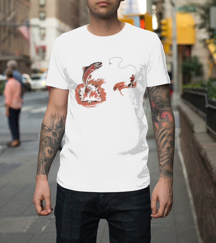 Fly Fisherman Catching Trout With Rod And Line T-Shirt