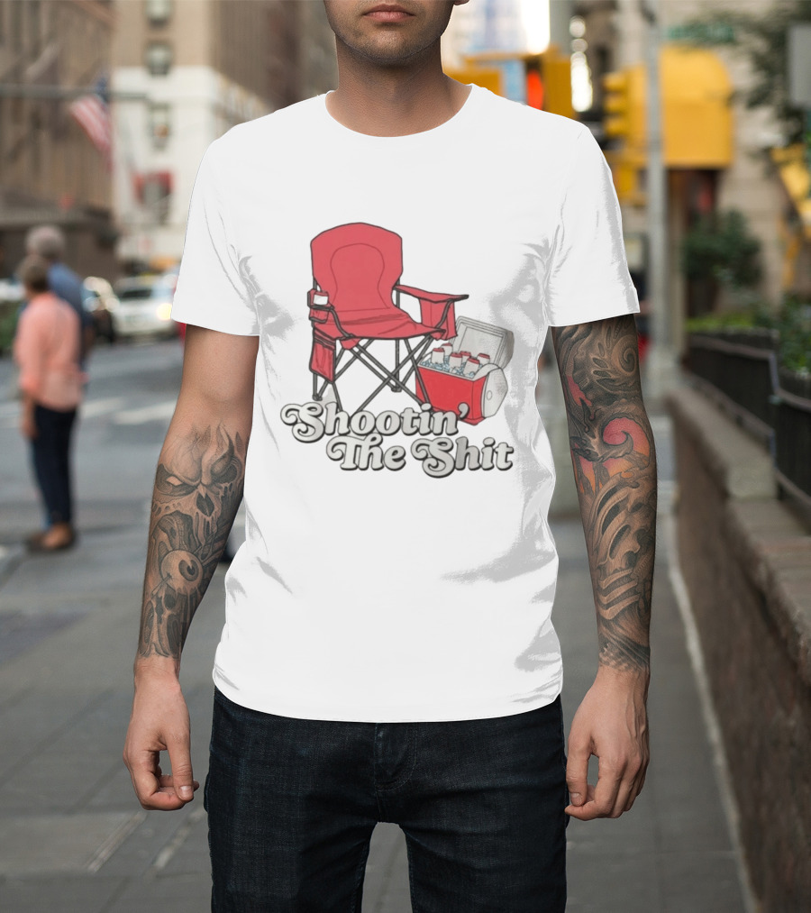 Shootin' The Shit Red Chair And Cooler BBQ Vibes T-Shirt