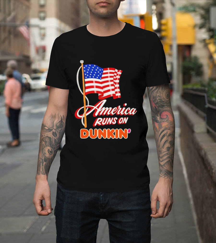 Patriotic America Runs On Dunkin' American Flag Pride T-Shirt