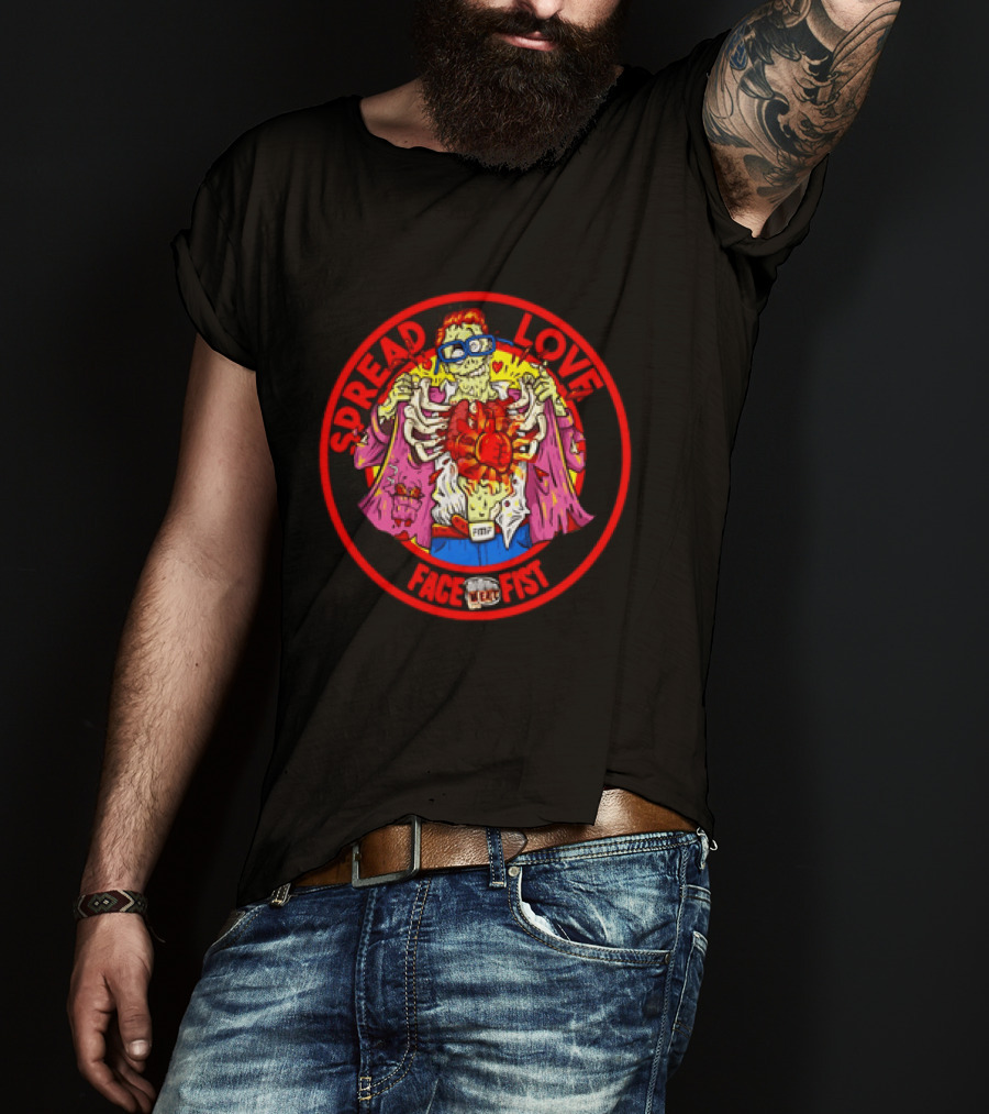 Spread Love Face Fist FMF Zombie Horror Skeleton Heart T-Shirt