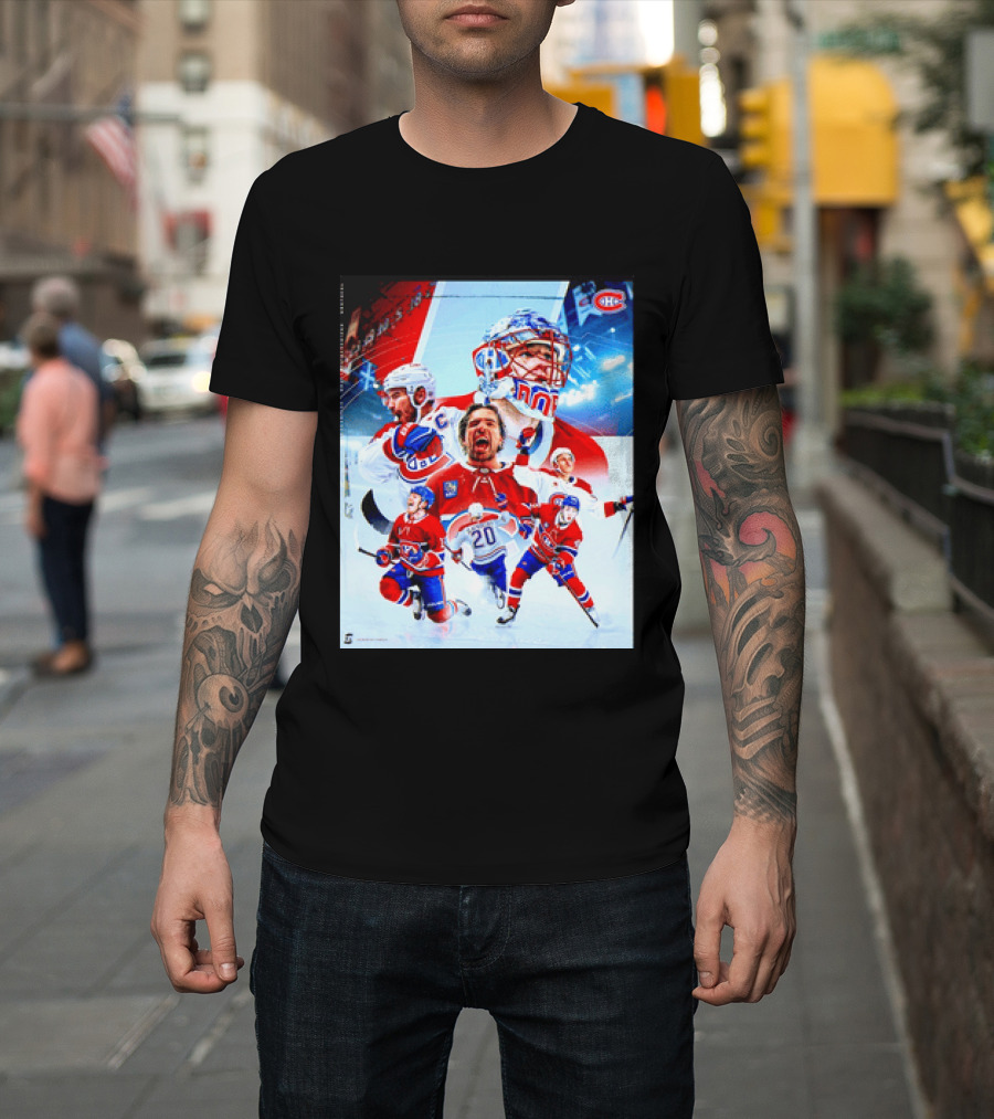 Montreal Canadiens Players And Goalkeeper Collage Featuring Number 20 T-Shirt