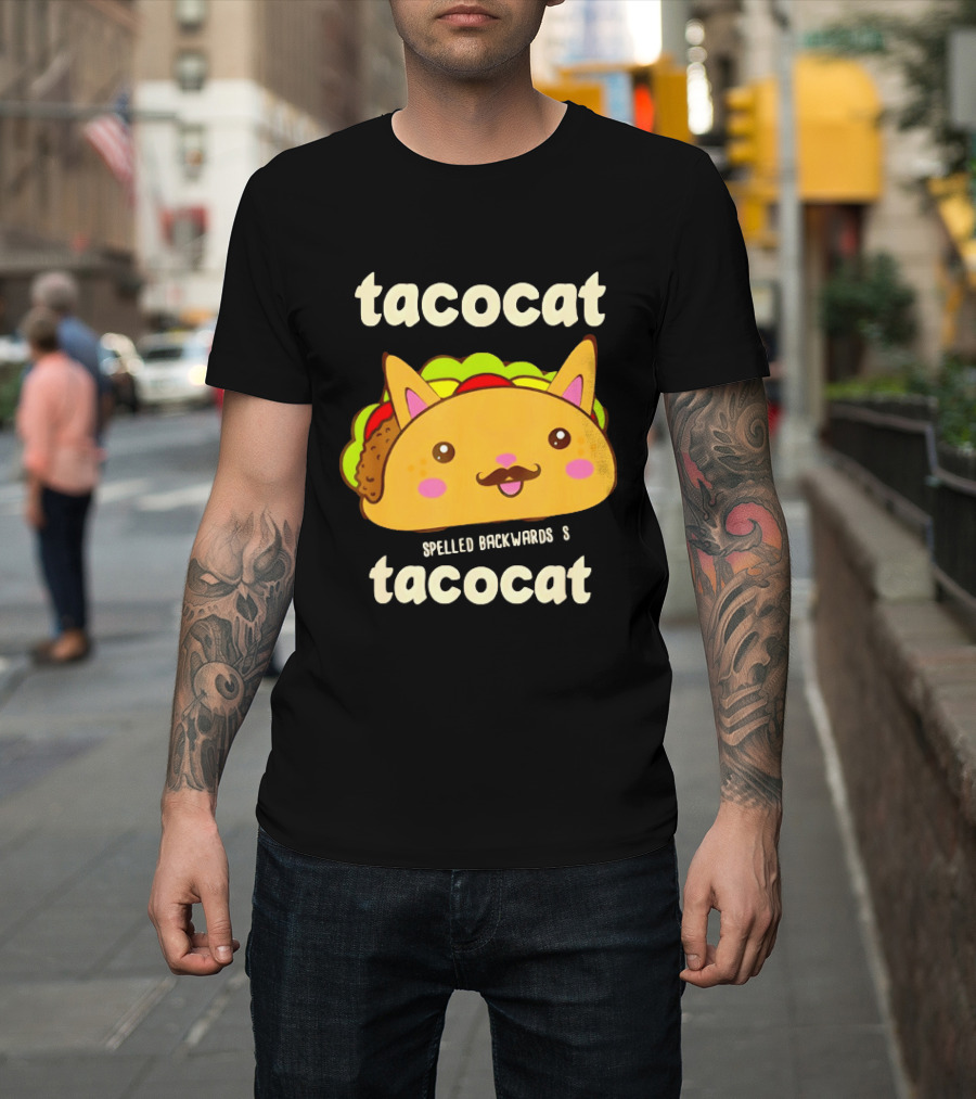 Tacocat Spelled Backwards Funny Meme Cartoon Palindrome Cat T-Shirt