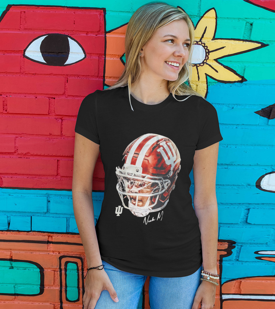 Nick Marsh Indiana University Football Helmet IU Iconic Red And White T-Shirt