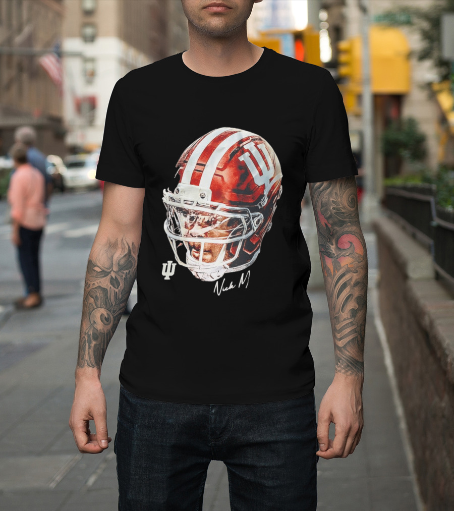 Nick Marsh Indiana University Football Helmet IU Iconic Red And White T-Shirt