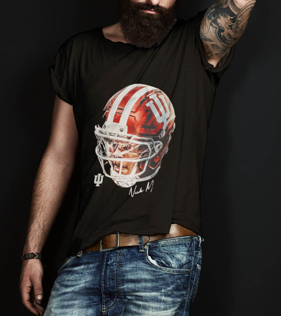 Nick Marsh Indiana University Football Helmet IU Iconic Red And White T-Shirt