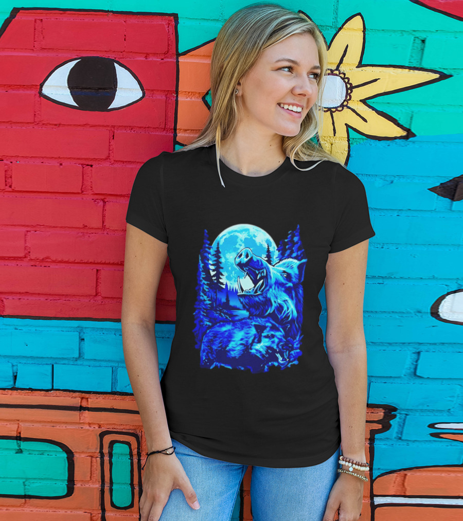 Wild Boar Forest Moonlight Wildlife Night Nature T-Shirt