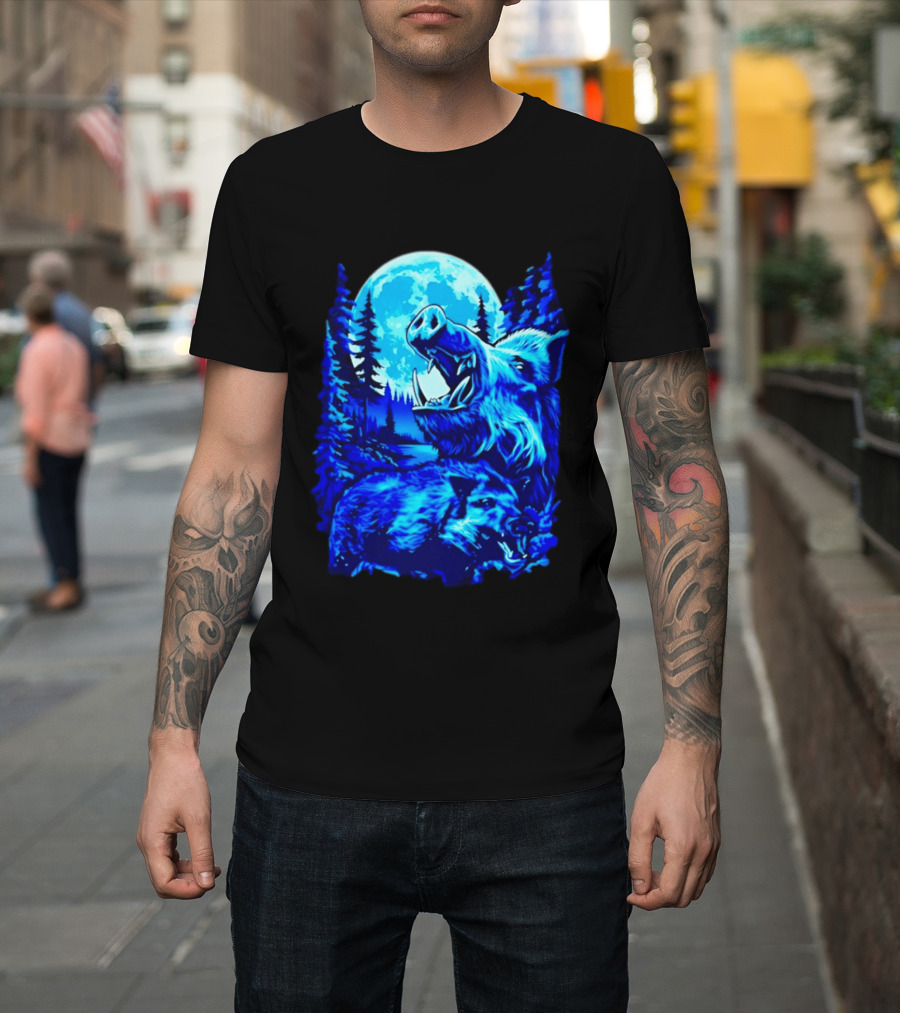 Wild Boar Forest Moonlight Wildlife Night Nature T-Shirt