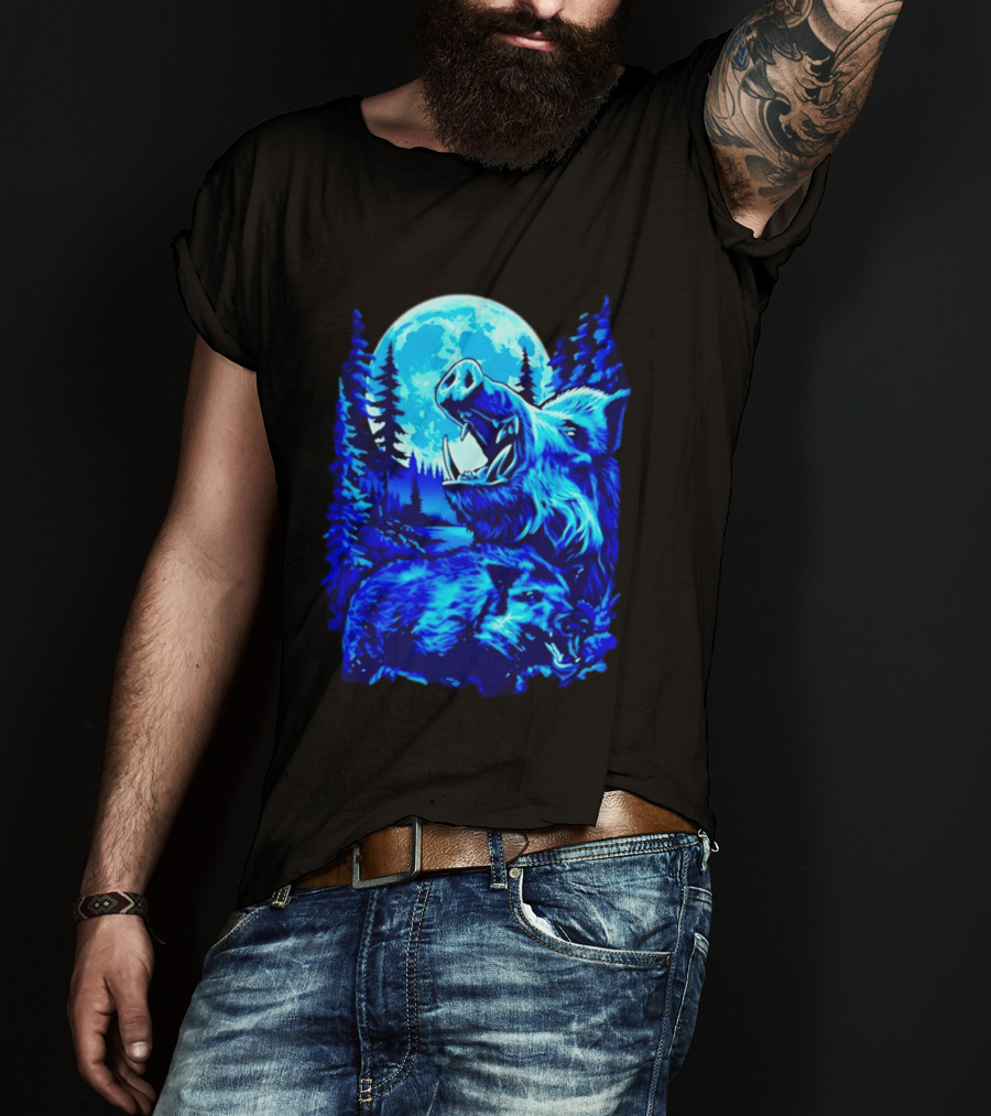 Wild Boar Forest Moonlight Wildlife Night Nature T-Shirt