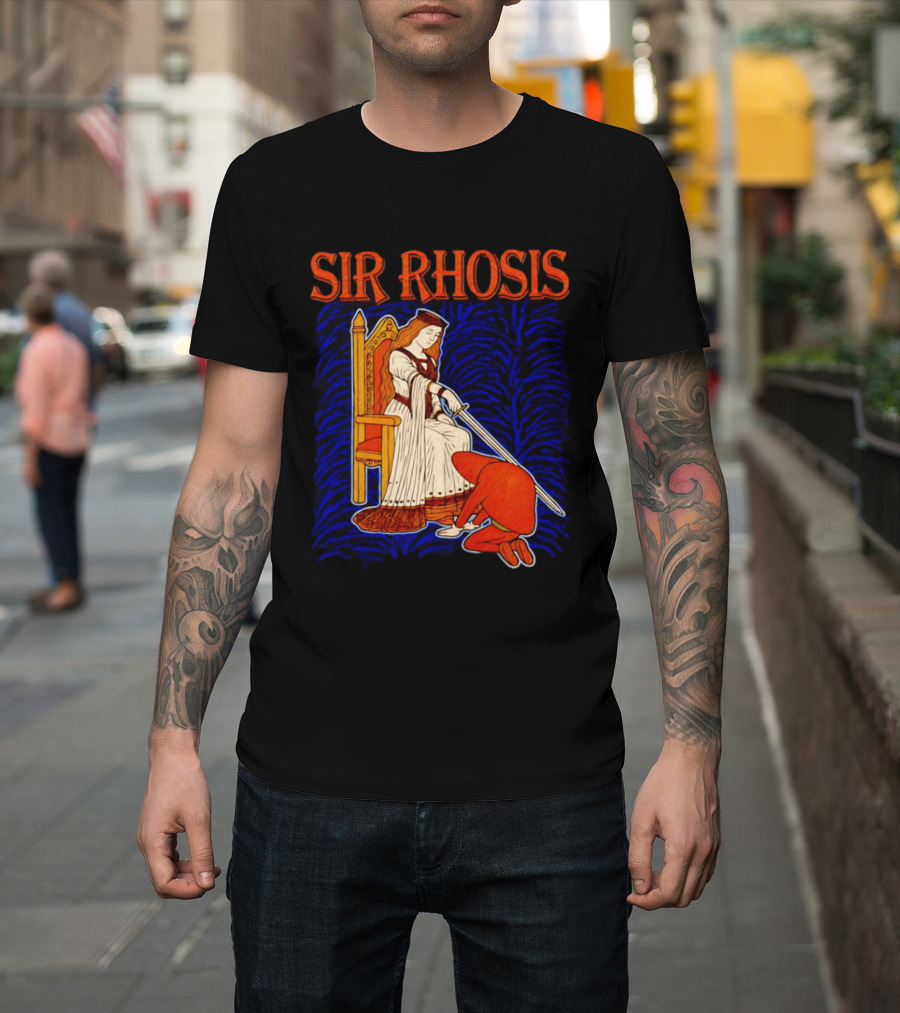 Sir Rhosis Medieval Pun Queen Knight Kneeling T-Shirt
