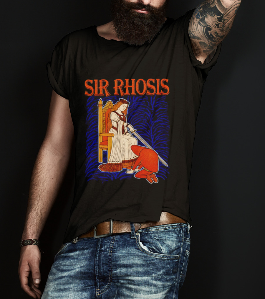 Sir Rhosis Medieval Pun Queen Knight Kneeling T-Shirt