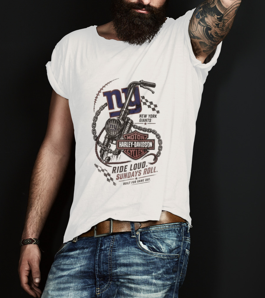 New York Giants Harley Davidson Motorcycles Ride Loud Sundays Roll Game Day T-Shirt
