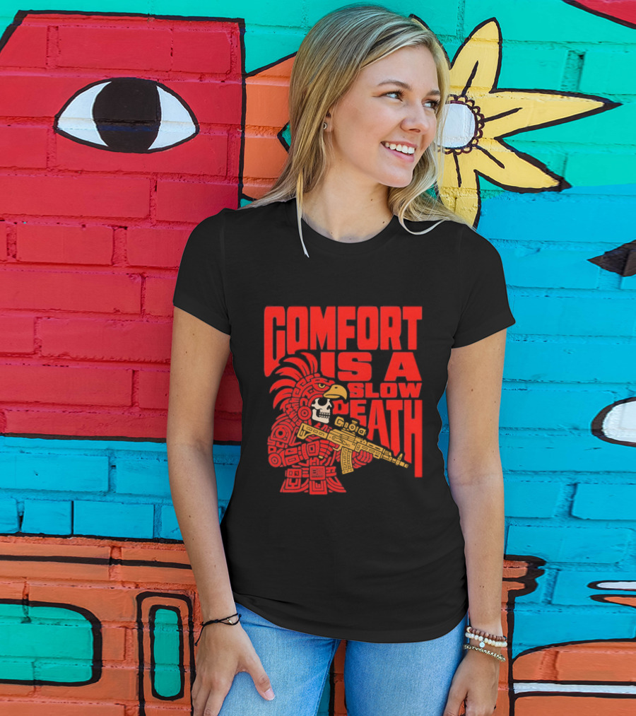 Comfort Is A Slow Death Aztec Warrior Skull Tactical Soldier T-Shirt