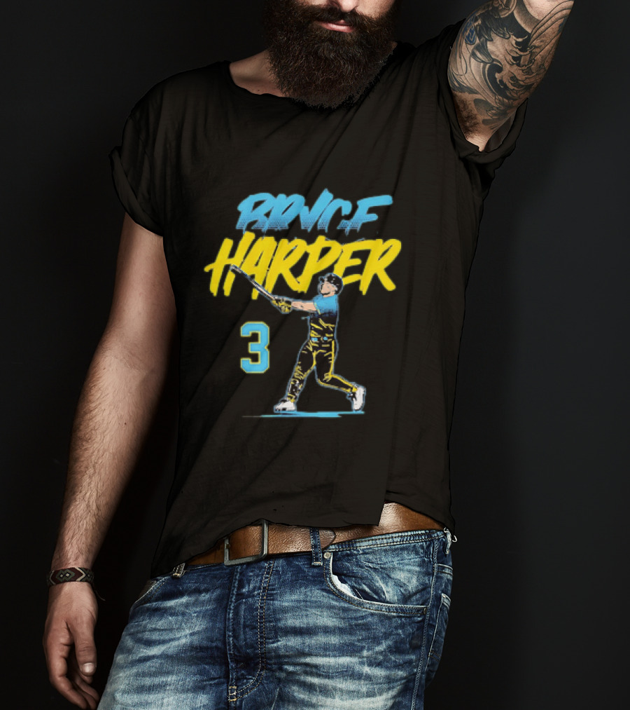 Bryce Harper Swinging Philadelphia Phillies 3 Number T-Shirt