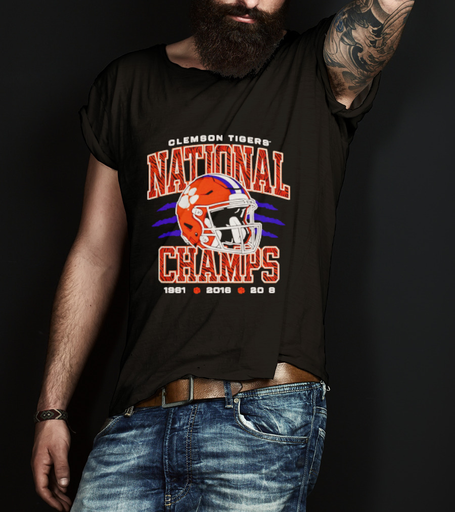 Clemson Tigers National Champs 1981 2016 2018 Football Helmet T-Shirt