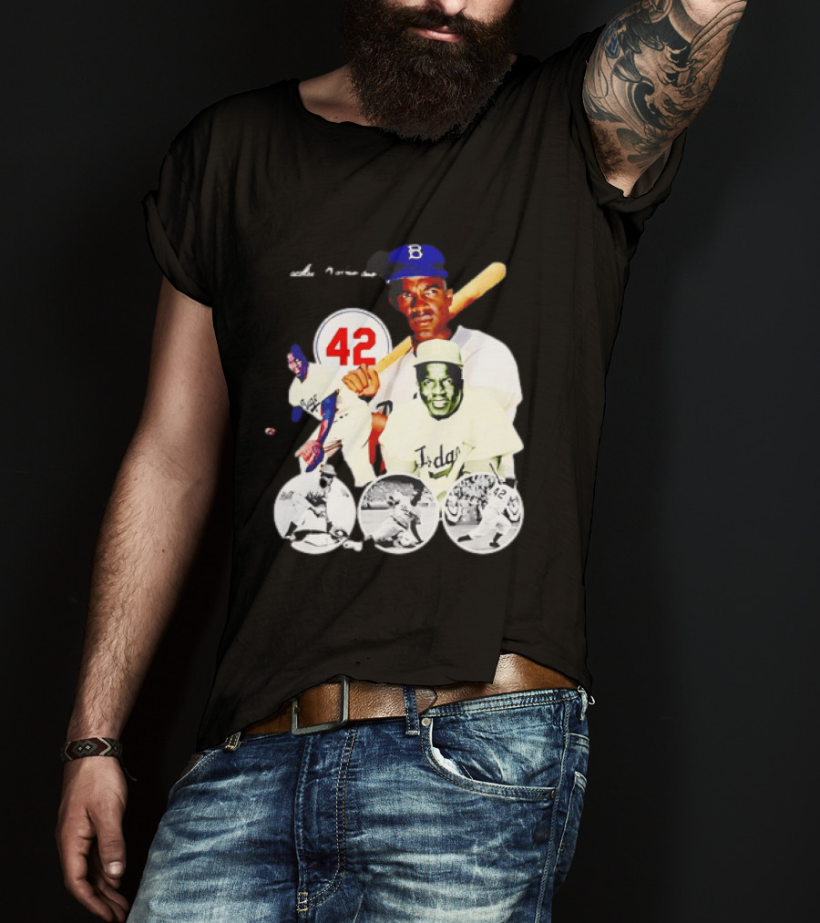 Jackie Robinson Dodgers 42 Baseball Legend Iconic Player Collage T-Shirt