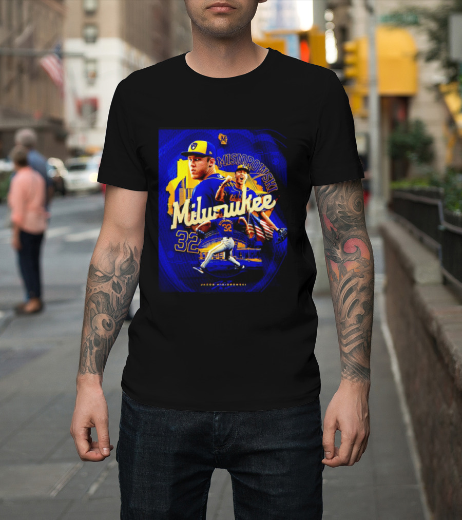 Jacob Misiorowski Milwaukee Brewers Number 32 Baseball Pitcher Milwaukee Skyline T-Shirt