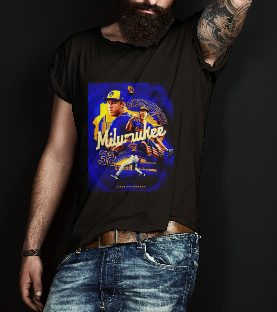 Jacob Misiorowski Milwaukee Brewers Number 32 Baseball Pitcher Milwaukee Skyline T-Shirt