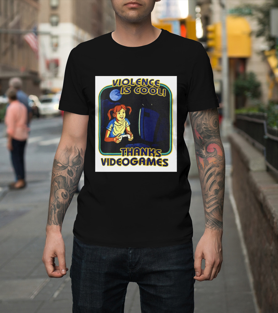 Violence Is Cool Thanks Videogames Retro Gamer Girl Controller Moon T-Shirt