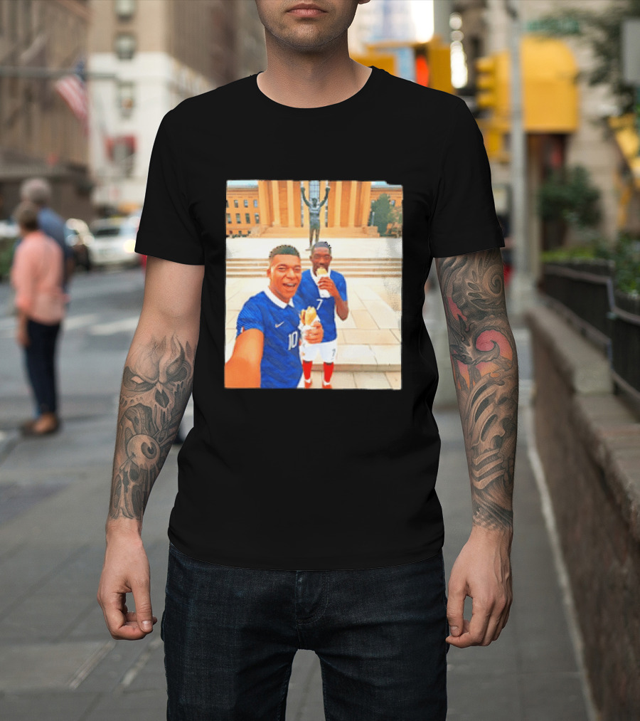 Ousmane Dembele Kylian Mbappe Philadelphia Museum Iconic Pose T-Shirt
