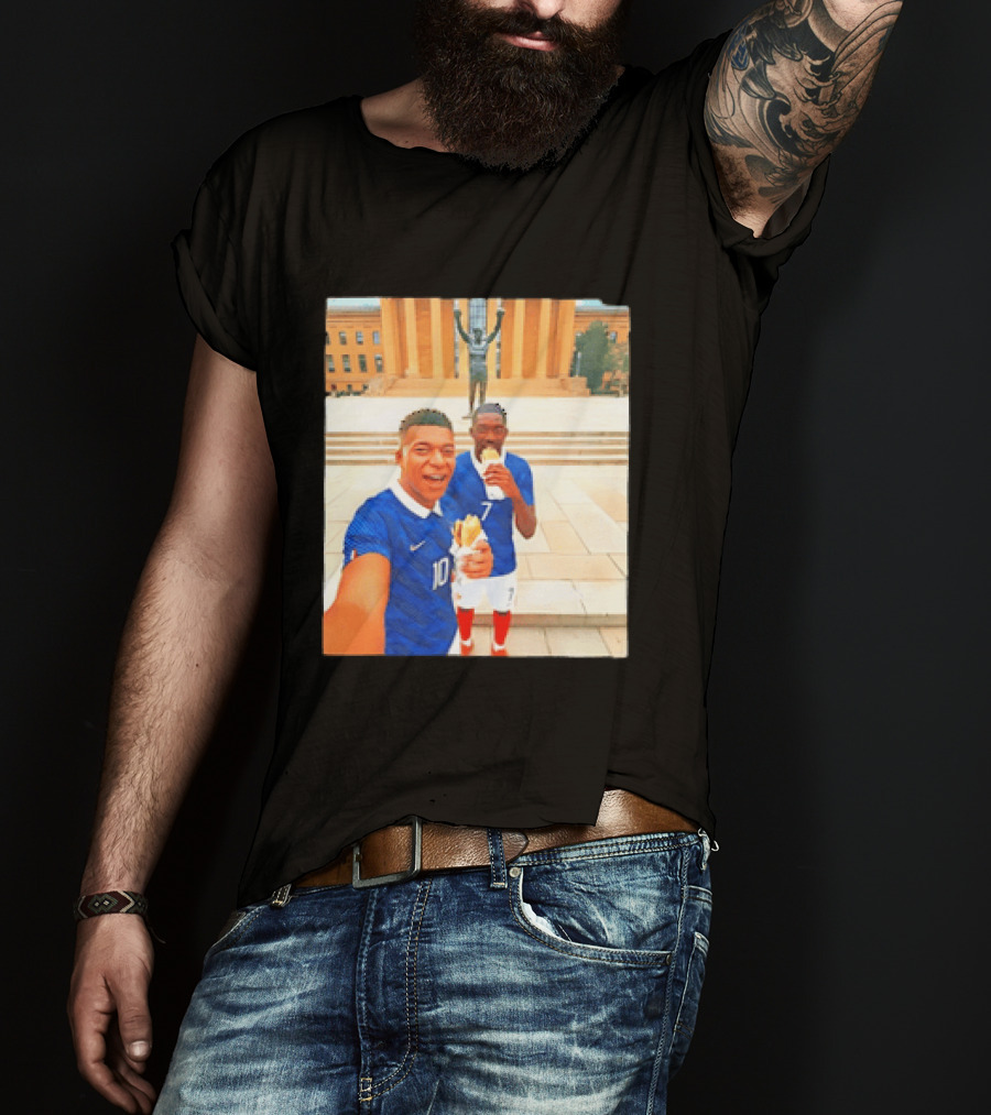Ousmane Dembele Kylian Mbappe Philadelphia Museum Iconic Pose T-Shirt