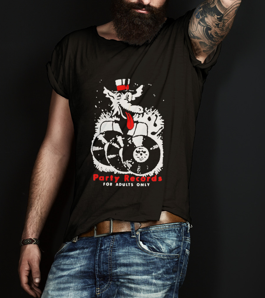 Party Records For Adults Only Wolf Vinyl Spinning T-Shirt