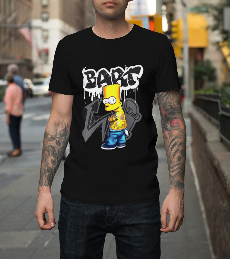 Bart Simpson Street Style Skateboard Graffiti Tattoos T-Shirt