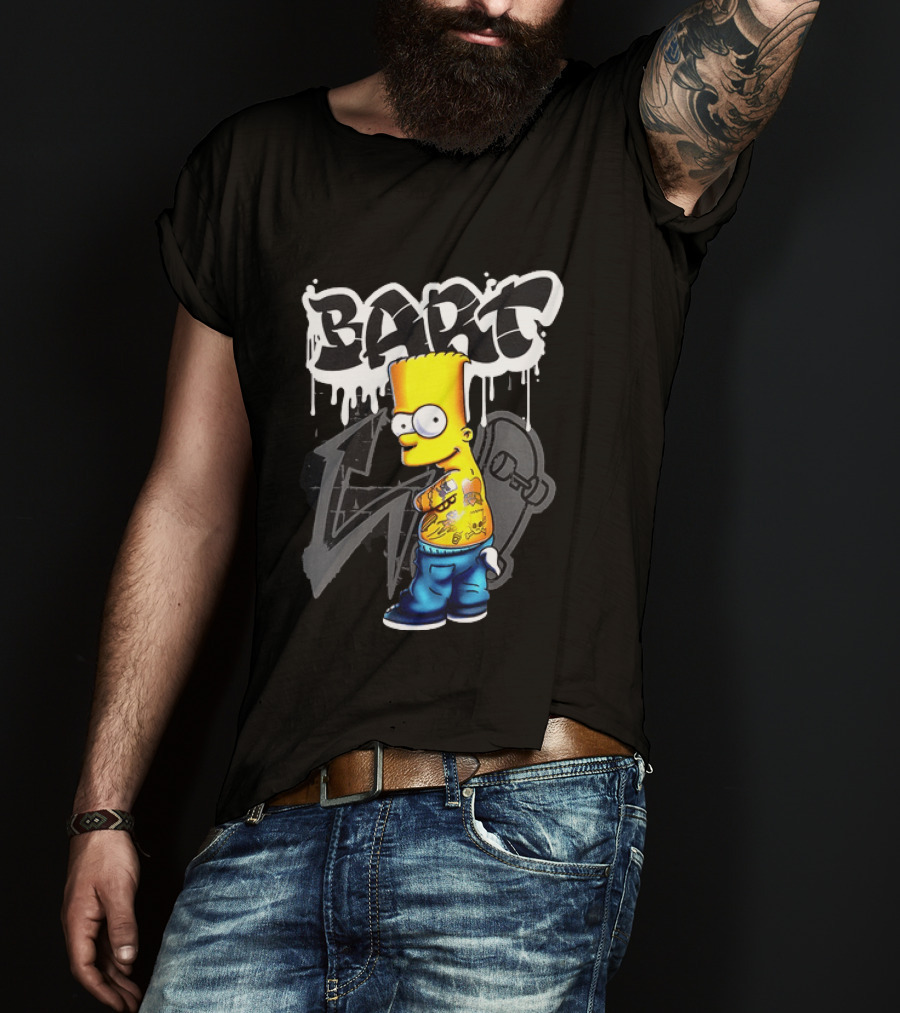 Bart Simpson Street Style Skateboard Graffiti Tattoos T-Shirt