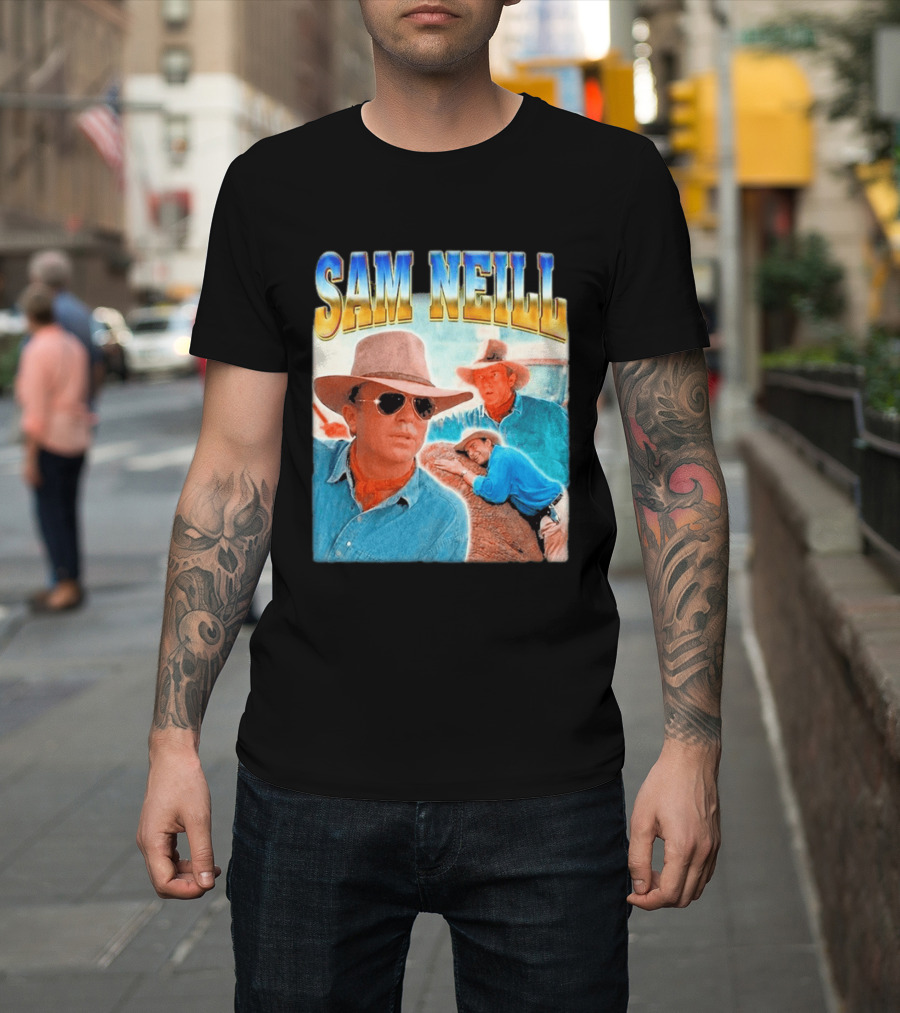 Sam Neill Cowboy Style Hat Sunglasses Denim Vintage Trendy 2026 T-Shirt