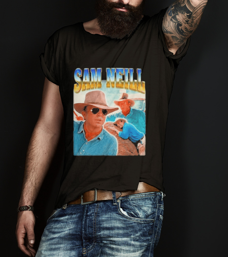 Sam Neill Cowboy Style Hat Sunglasses Denim Vintage Trendy 2026 T-Shirt