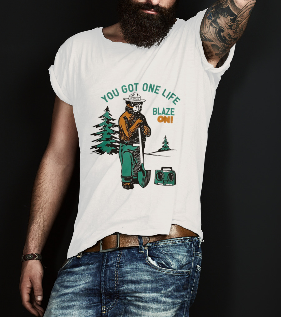 You Got One Life Blaze On Smokey Bear Retro Forest T-Shirt