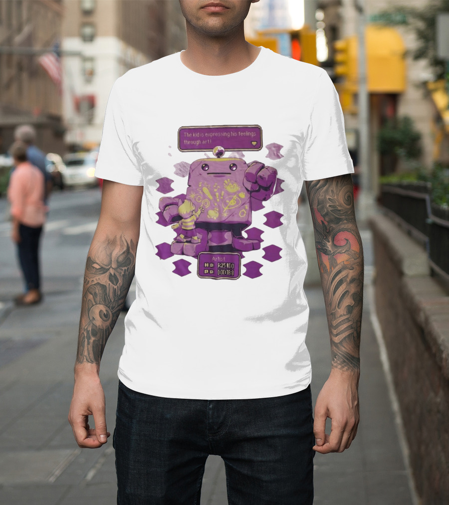 The Kid Is Expressing His Feelings Through Art With Purple Robot T-Shirt