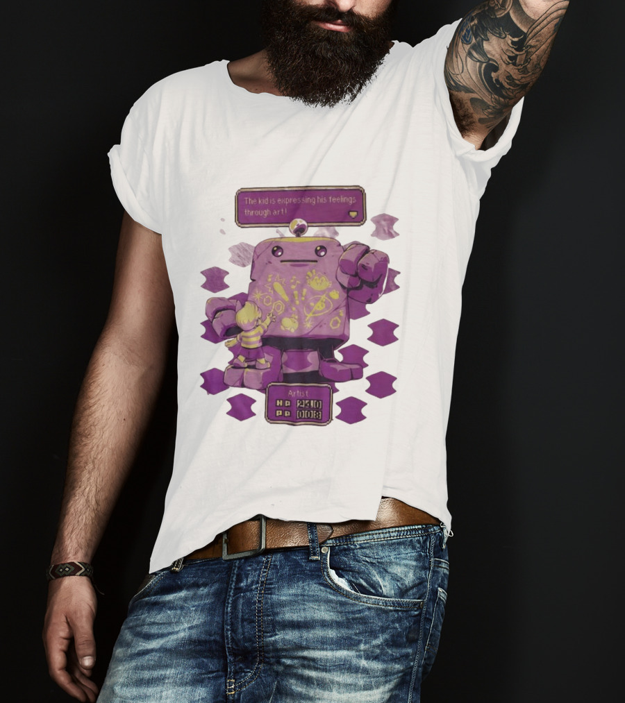 The Kid Is Expressing His Feelings Through Art With Purple Robot T-Shirt