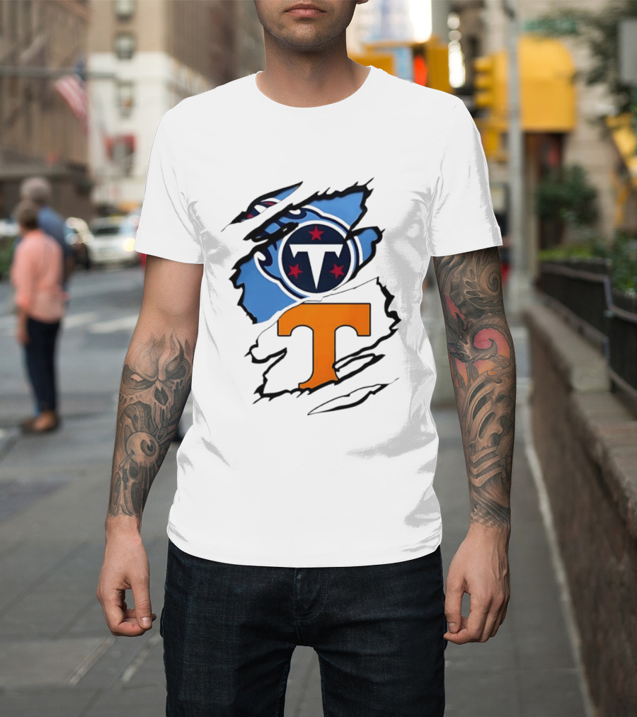 TN State Pride Torn Tennessee Titans Volunteers T-Shirt