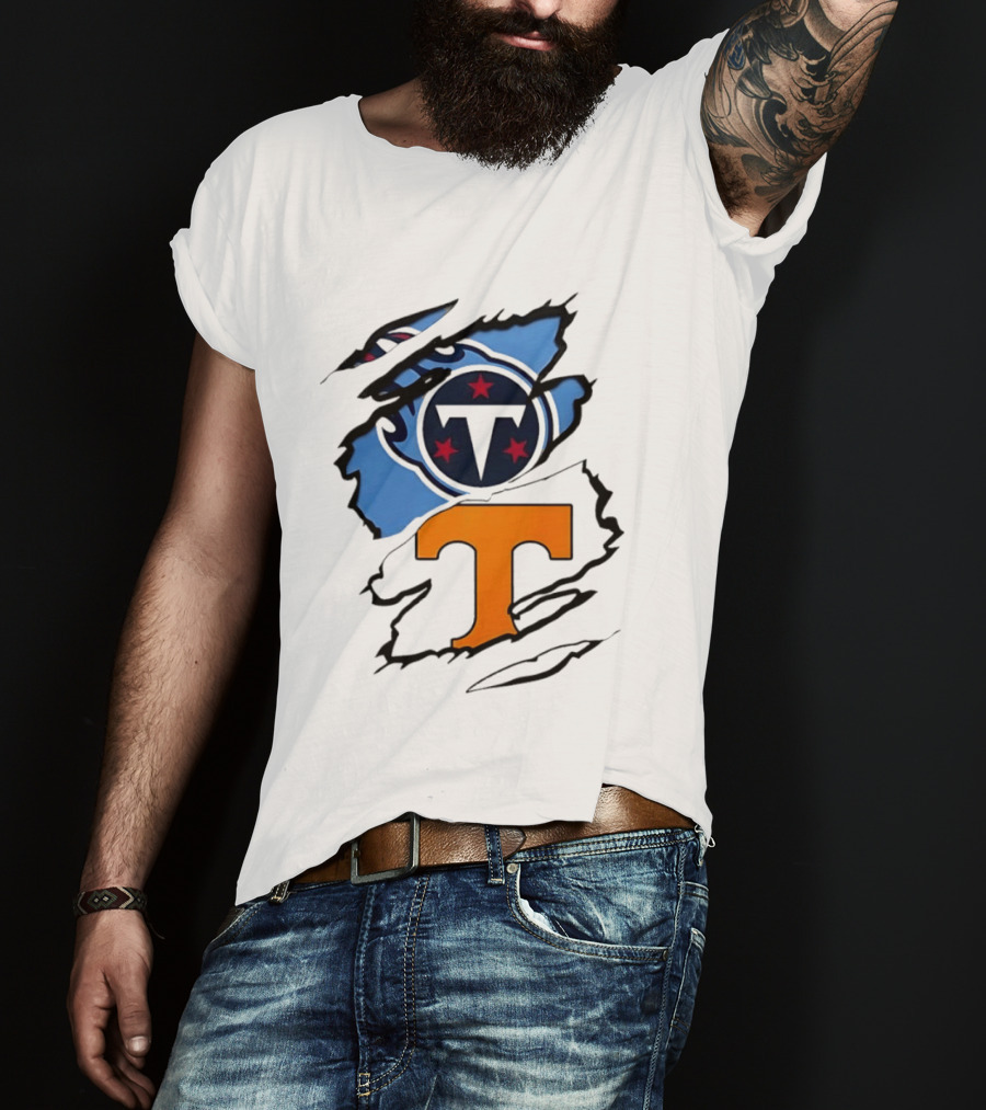 TN State Pride Torn Tennessee Titans Volunteers T-Shirt