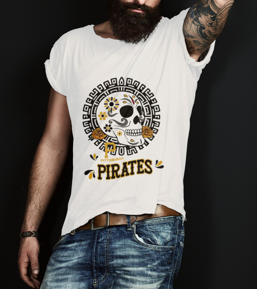 Pittsburgh Pirates Dia De Los Muertos Sugar Skull Art MLB Fan T-Shirt