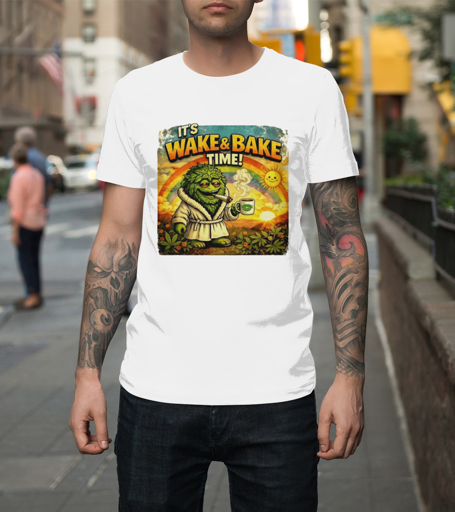 It's Wake And Bake Time Chief Greenbud Smoking Rainbow Sun Cannabis T-Shirt
