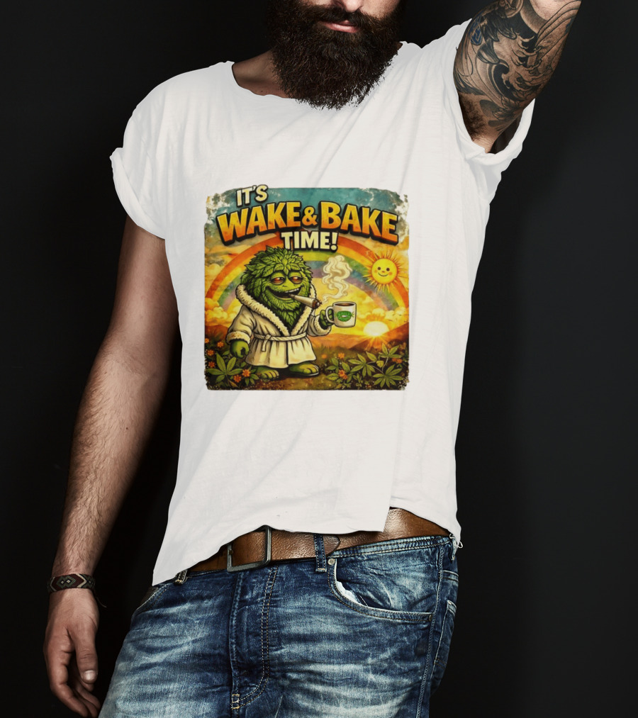 It's Wake And Bake Time Chief Greenbud Smoking Rainbow Sun Cannabis T-Shirt