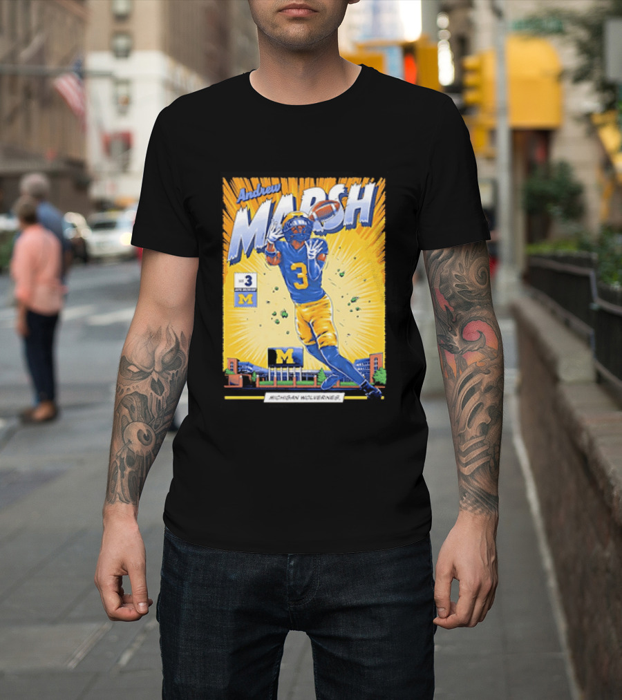 Andrew Marsh Michigan Wolverines Football Player Number 3 Comic T-Shirt