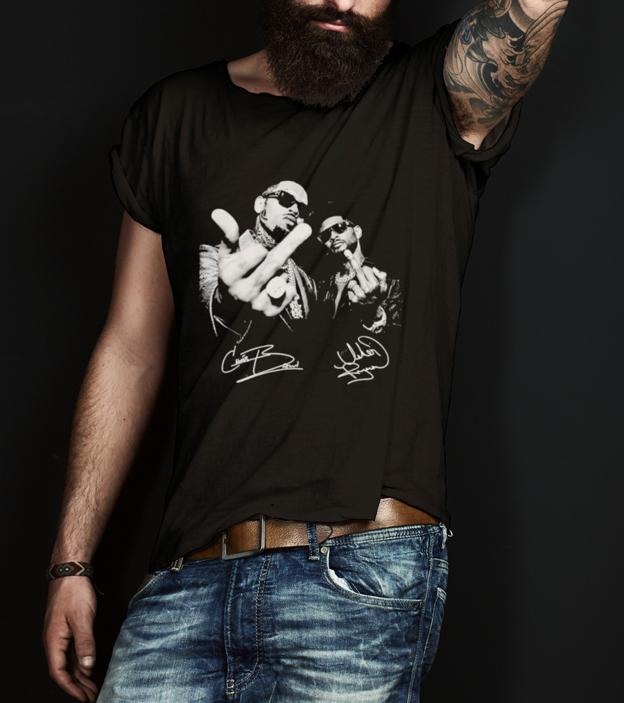 Chris Brown Usher R And B Music Middle Finger Sign Autograph T-Shirt