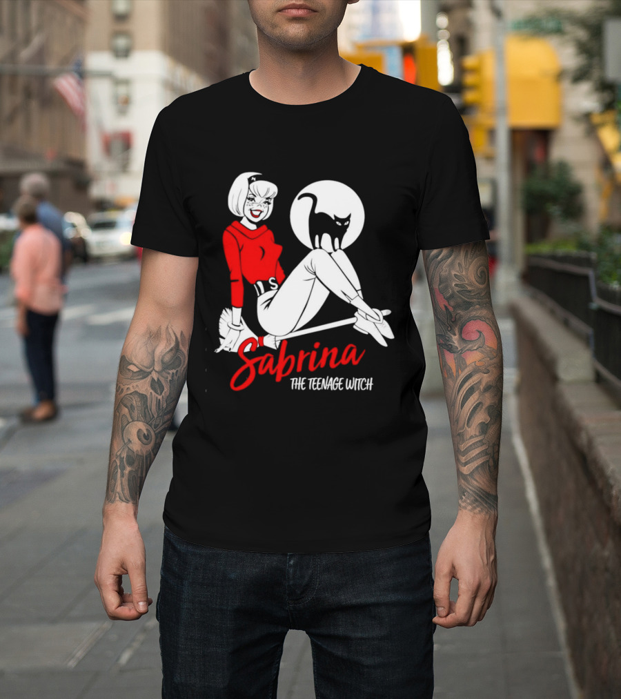 Sabrina The Teenage Witch Salem Cat Vintage Style Broomstick T-Shirt