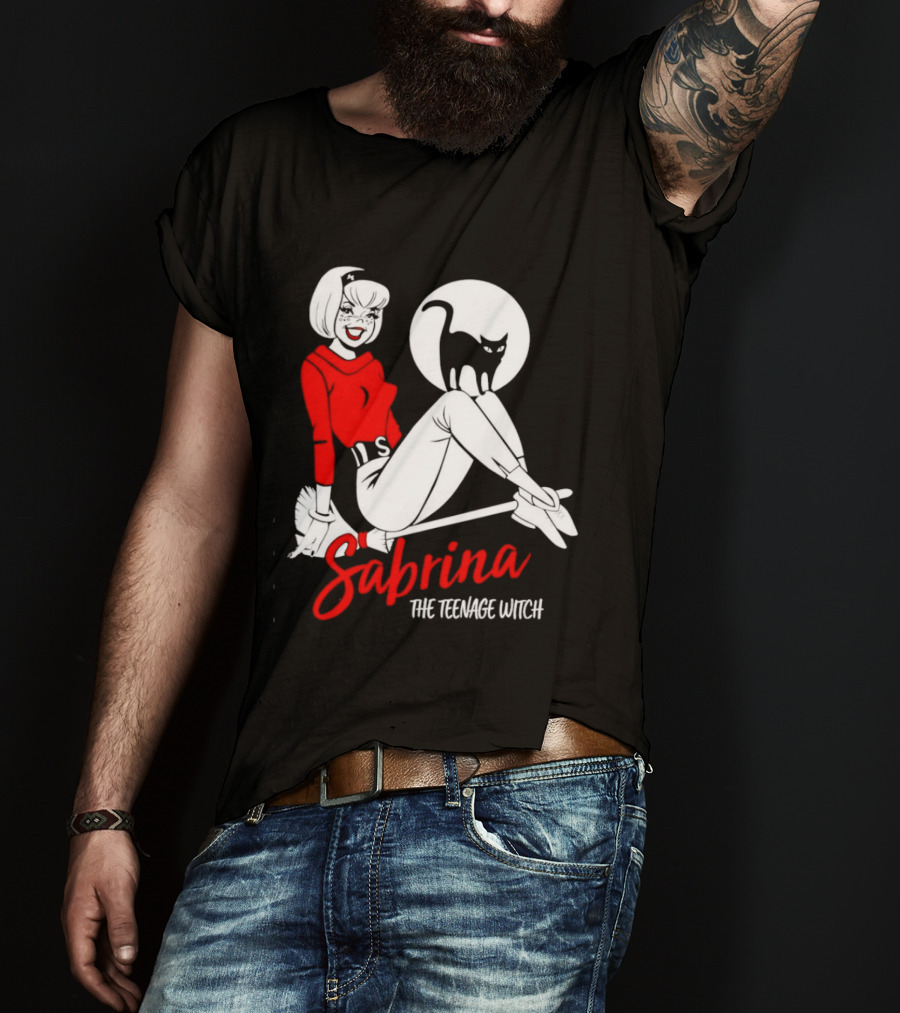Sabrina The Teenage Witch Salem Cat Vintage Style Broomstick T-Shirt