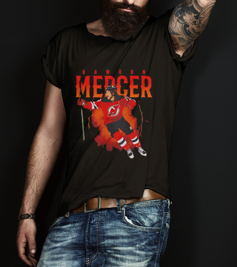 Dawson Mercer New Jersey Devils Celebration Hockey Player Image T-Shirt