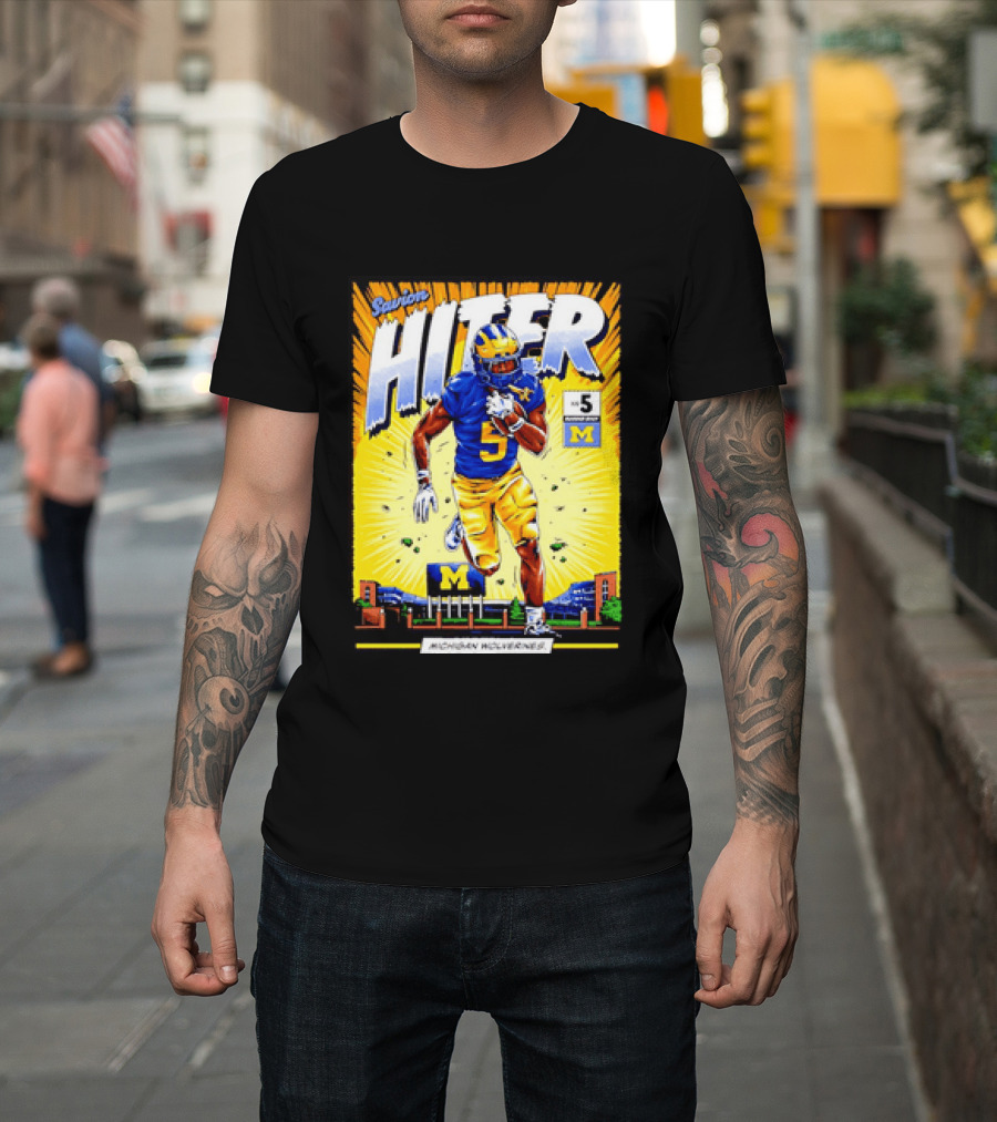 Savion Hiter Michigan Wolverines Football Number 5 Comic T-Shirt