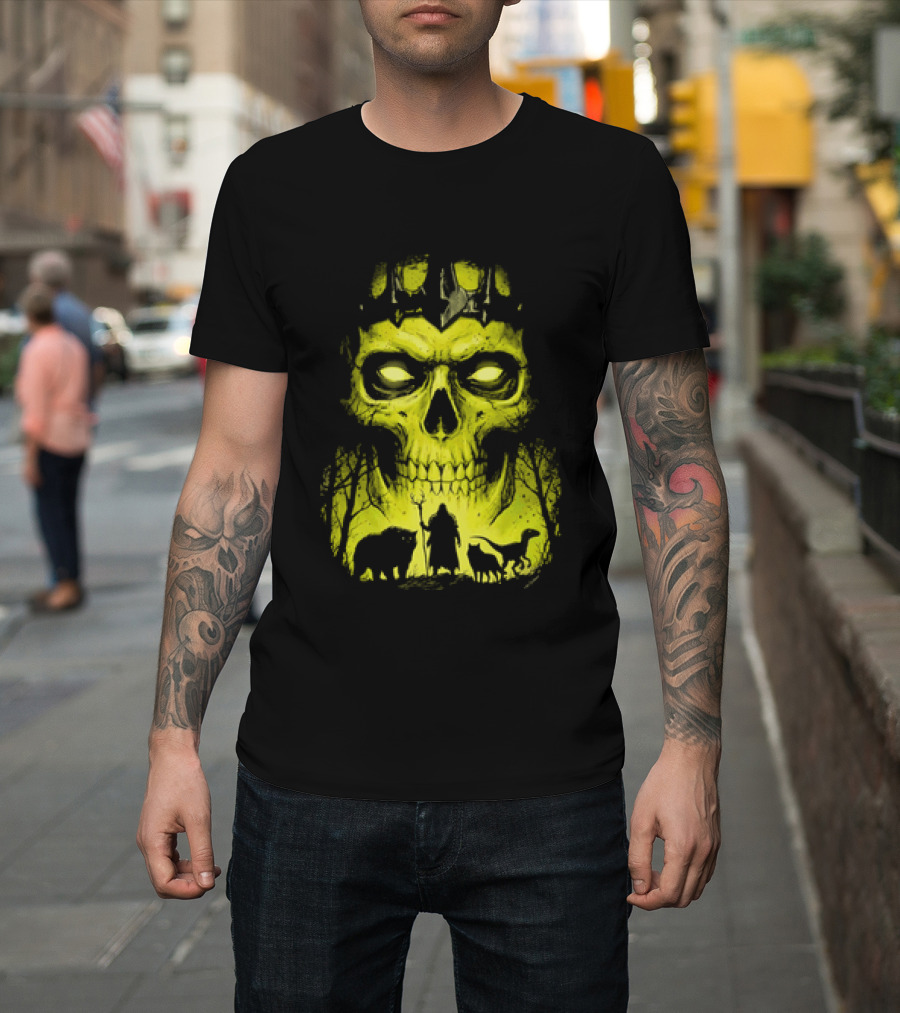 Lych Vs Druid Fantasy Dark Necromancer Skull T-Shirt