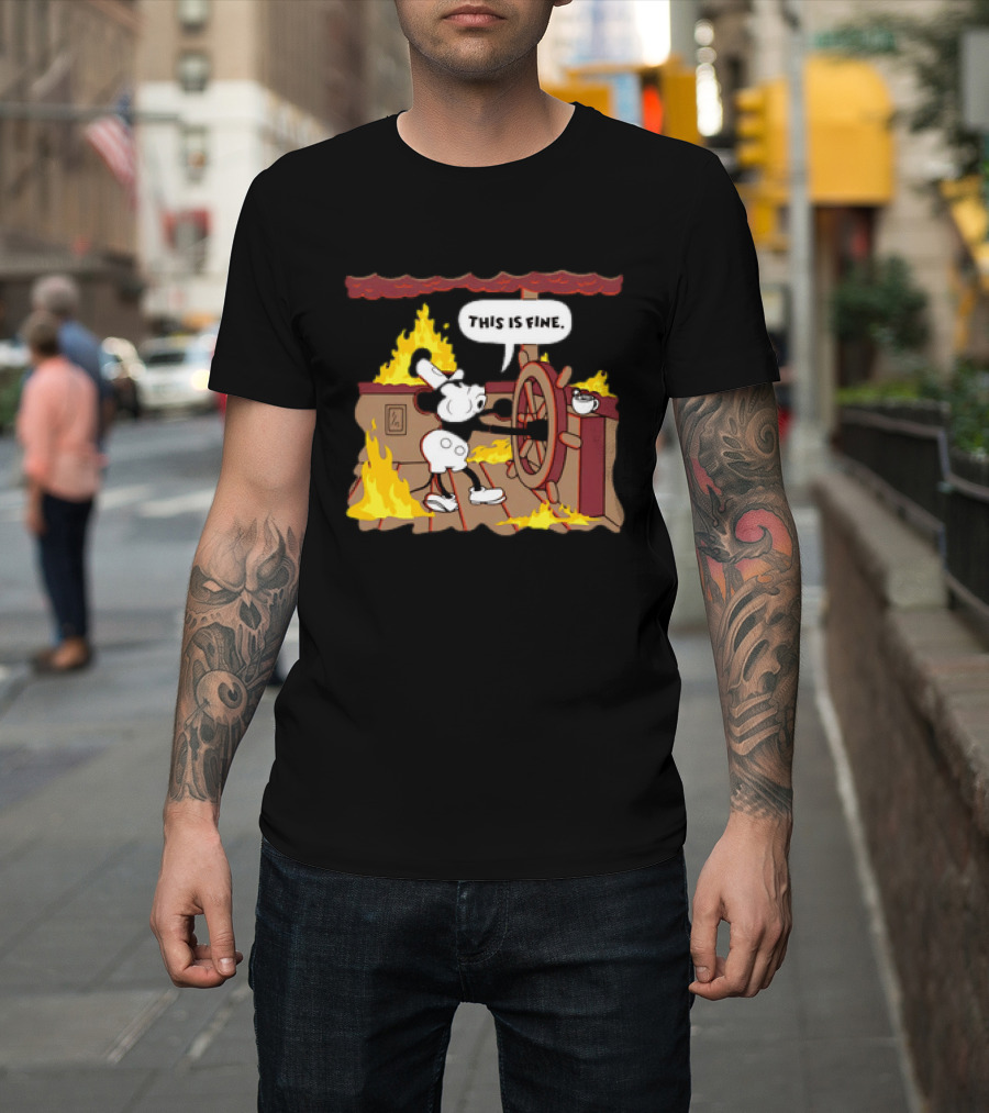 This Is Fine Steamboat Mickey Mouse Fire Captain T-Shirt